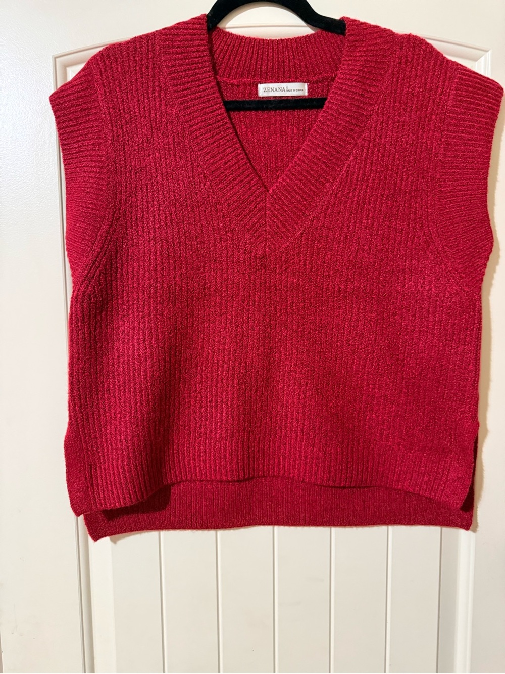 Zenana Bright Red V-Neck Knit Sweater Vest. NWOT